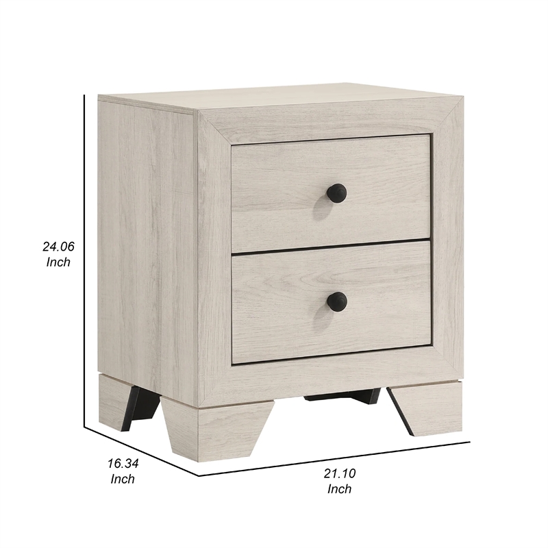 Benjara Cuzzy Nightstand with 2 Drawers- Black Metal- Natural White Wood