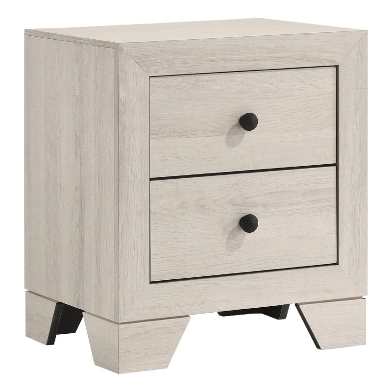 Benjara Cuzzy Nightstand with 2 Drawers- Black Metal- Natural White Wood