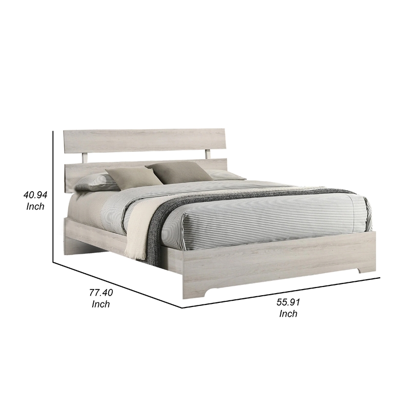 Benjara Cuzzy Full Platform Bed with Panel Headboard- Low Profile White Wood