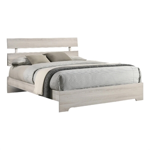 Benjara Cuzzy Full Platform Bed with Panel Headboard- Low Profile White Wood