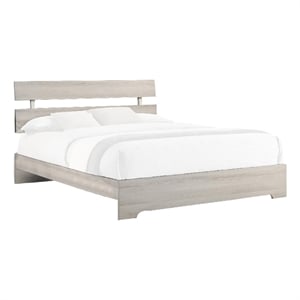 Benjara Cuzzy King Platform Bed with Panel Headboard- Low Profile White Wood
