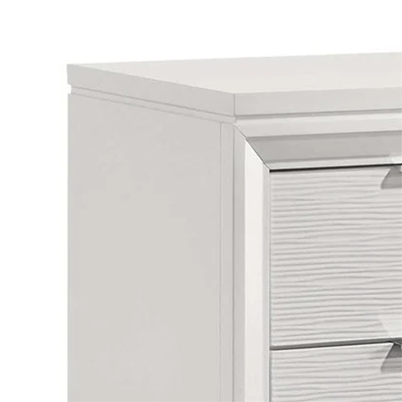 Benjara Ressy Nightstand with 2 Drawer- Silver Metal- Contemporary White Wood