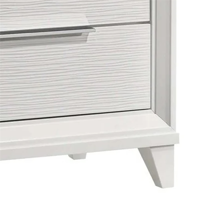 Benjara Ressy Nightstand with 2 Drawer- Silver Metal- Contemporary White Wood