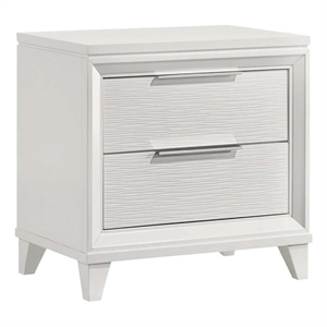 Benjara Ressy Nightstand with 2 Drawer- Silver Metal- Contemporary White Wood
