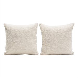 Benjara Wily Accent Pillow Set of 2- 16&quot Square- Bone White Boucle Fabric