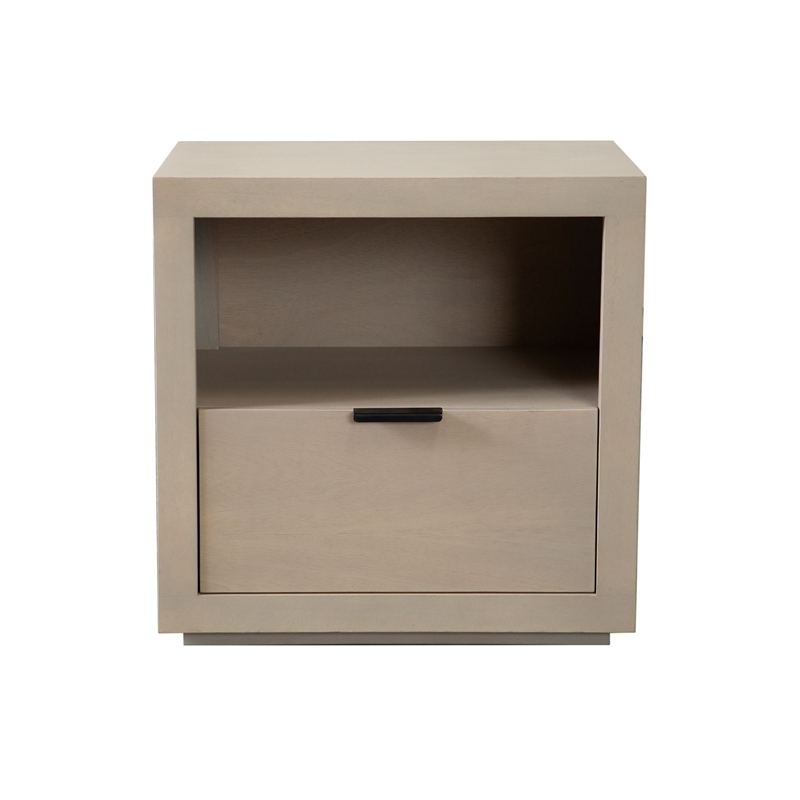 Benjara Somy Nightstand with Drawer and Shelf- Light Natural Gray Mango Wood