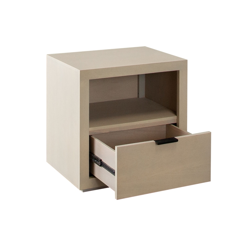 Benjara Somy Nightstand with Drawer and Shelf- Light Natural Gray Mango Wood
