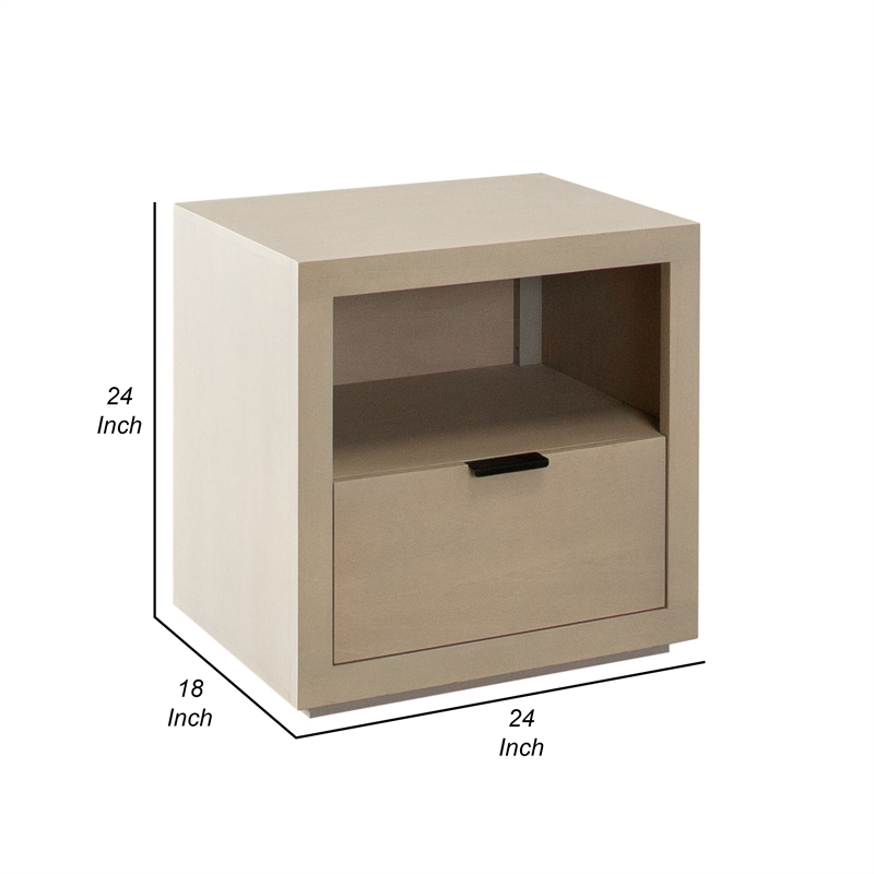 Benjara Somy Nightstand with Drawer and Shelf- Light Natural Gray Mango Wood
