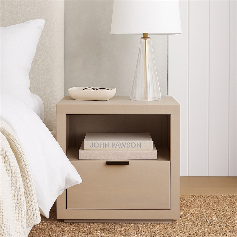Benjara Somy Nightstand with Drawer and Shelf- Light Natural Gray Mango Wood