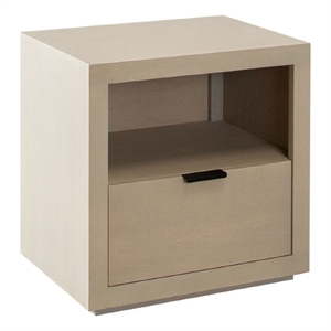 Benjara Somy Nightstand with Drawer and Shelf- Light Natural Gray Mango Wood