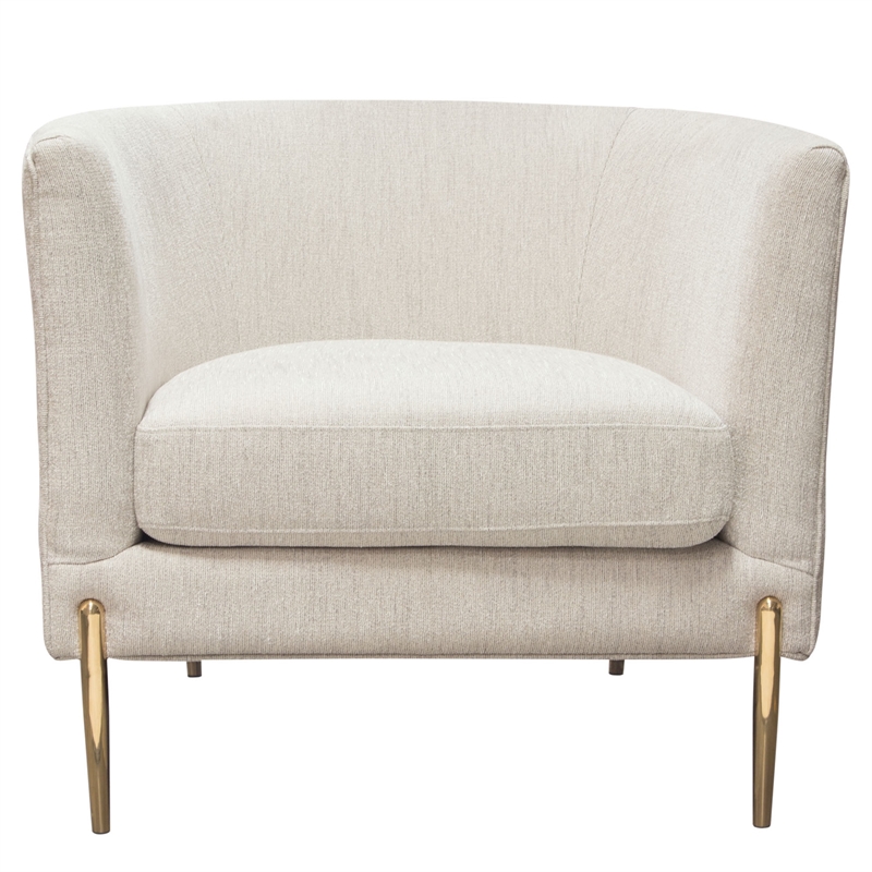 Benjara Meny Modern Accent Armchair- Light Cream Textured Fabric- Gold Metal