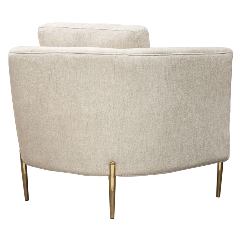 Benjara Meny Modern Accent Armchair- Light Cream Textured Fabric- Gold Metal