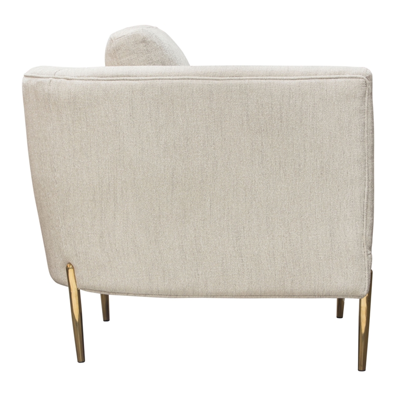 Benjara Meny Modern Accent Armchair- Light Cream Textured Fabric- Gold Metal