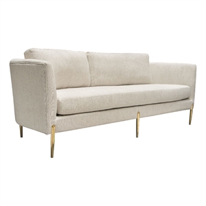 Benjara Meny Modern Sofa- Light Cream Textured Fabric- 92&quot Gold Metal