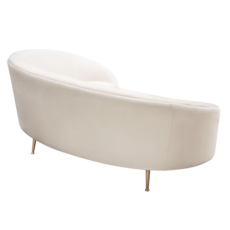 Benjara Dela Contoured Sofa in Contemporary Cream Velvet- Gold Metal Legs 100