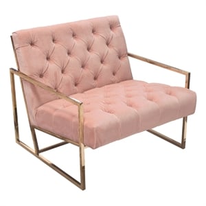Benjara Masy Accent Armchair- Diamond Tufted Blush Pink Velvet- Gold Steel
