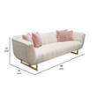 Benjara Eva Sofa with 4 Pink Accent Pillows- Cream and Gold Metal Base 98 Inch