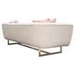 Benjara Eva Sofa with 4 Pink Accent Pillows- Cream and Gold Metal Base 98 Inch