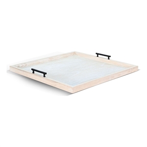 Benjara Yela Decorative Tray- 27x27 Square with Black Handles- Natural Brown