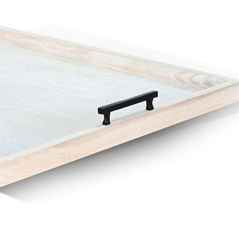 Benjara Yela Decorative Tray- 27x27 Square with Black Handles- Natural Brown