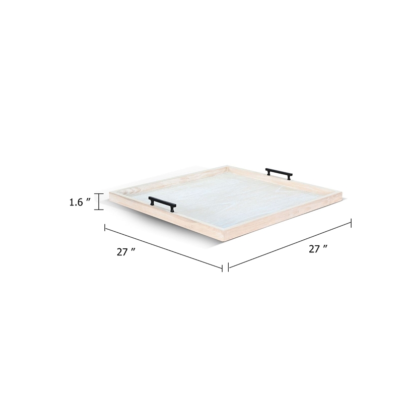 Benjara Yela Decorative Tray- 27x27 Square with Black Handles- Natural Brown
