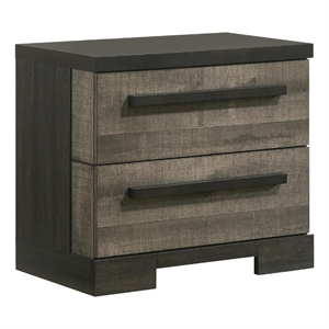 Benjara Ruthe Nightstand with 2 Drawers- Wide Top- Ebony Black- Gray Wood