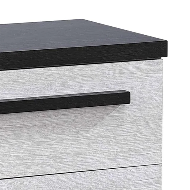 Benjara Ruthe Nightstand with 2 Drawers- Wide Top- Ebony Black- White Wood