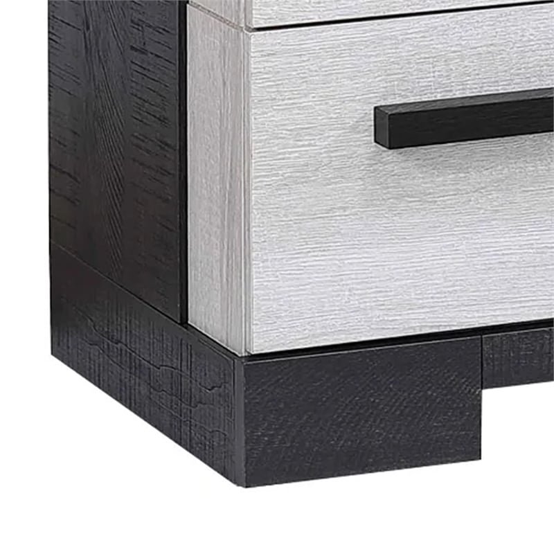 Benjara Ruthe Nightstand with 2 Drawers- Wide Top- Ebony Black- White Wood