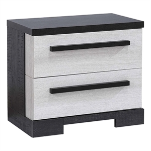Benjara Ruthe Nightstand with 2 Drawers- Wide Top- Ebony Black- White Wood