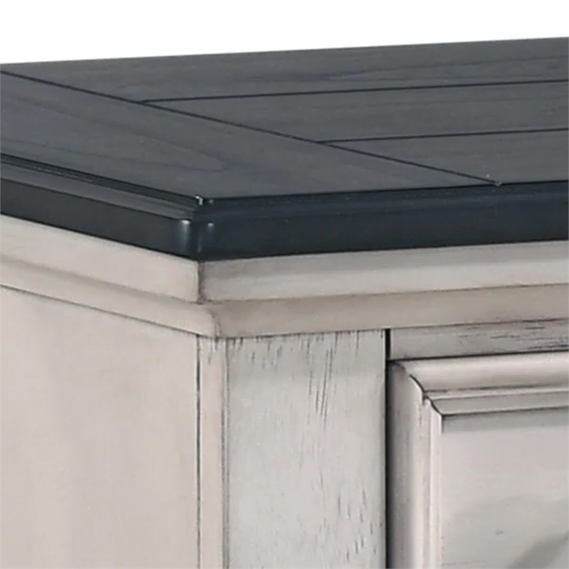 Benjara Sawz Nightstand with 3 Drawers- Charcoal Plank Top- Light Gray Wood