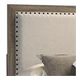Benjara Shannon Full Panel Bed with Nailhead Trim- Ivory Fabric- Gray Wood