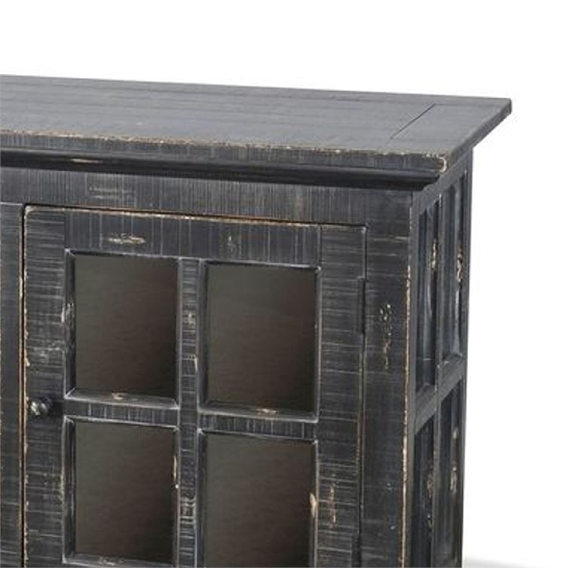 Benjara Kobe TV Stand Media Cabinet- Glass Doors- Farmhouse Black 62 Inch