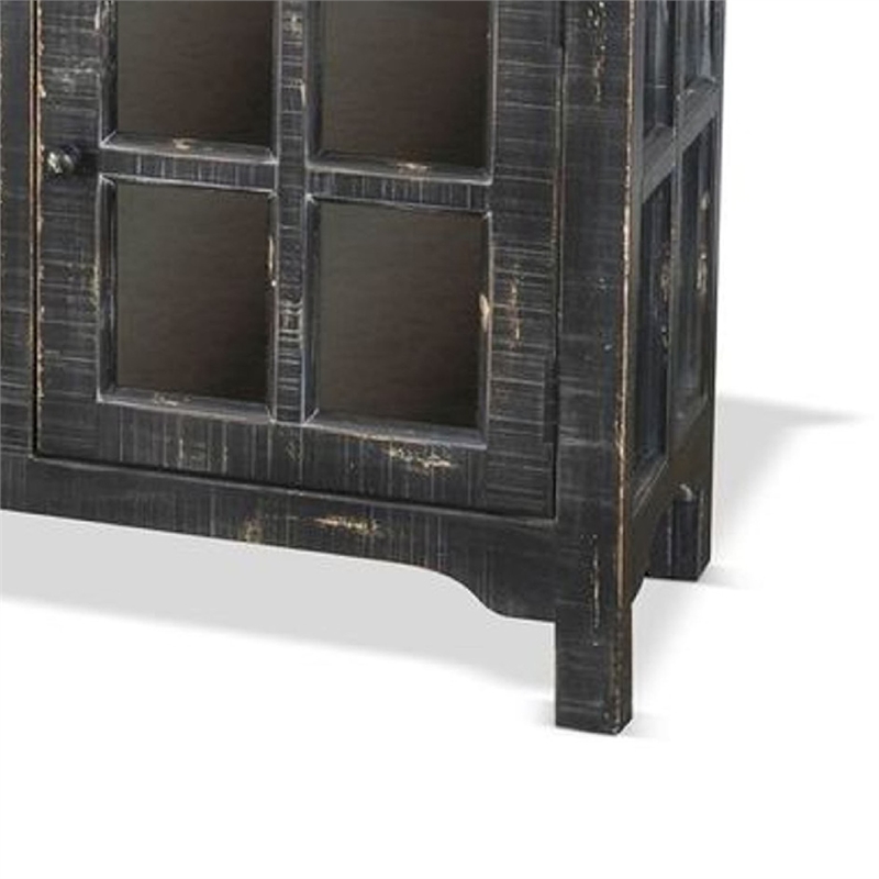 Benjara Kobe TV Stand Media Cabinet- Glass Doors- Farmhouse Black 62 Inch