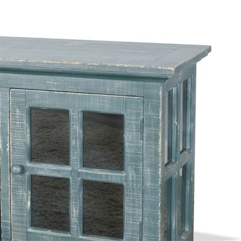 Benjara Kobe TV Stand Media Cabinet- Glass Doors- Farmhouse Green 62 Inch