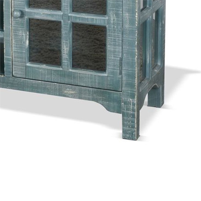 Benjara Kobe TV Stand Media Cabinet- Glass Doors- Farmhouse Green 62 Inch