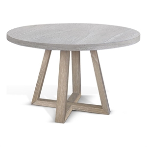 Benjara Dilly Dining Table- 60&quot Round- Pedestal Base- Wheat Light Gray Wood