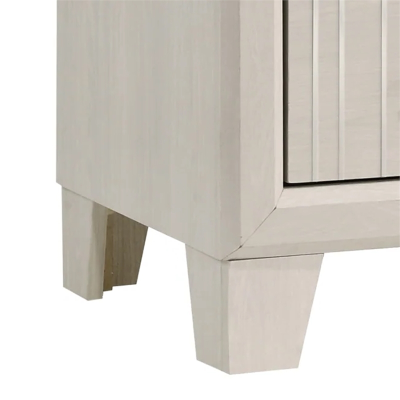 Benjara Charie Nightstand with 2 Drawers- Tapered Legs- Silver Metal- White Wood