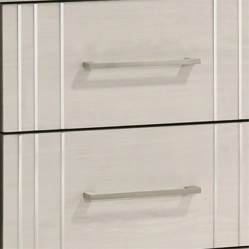 Benjara Charie Nightstand with 2 Drawers- Tapered Legs- Silver Metal- White Wood