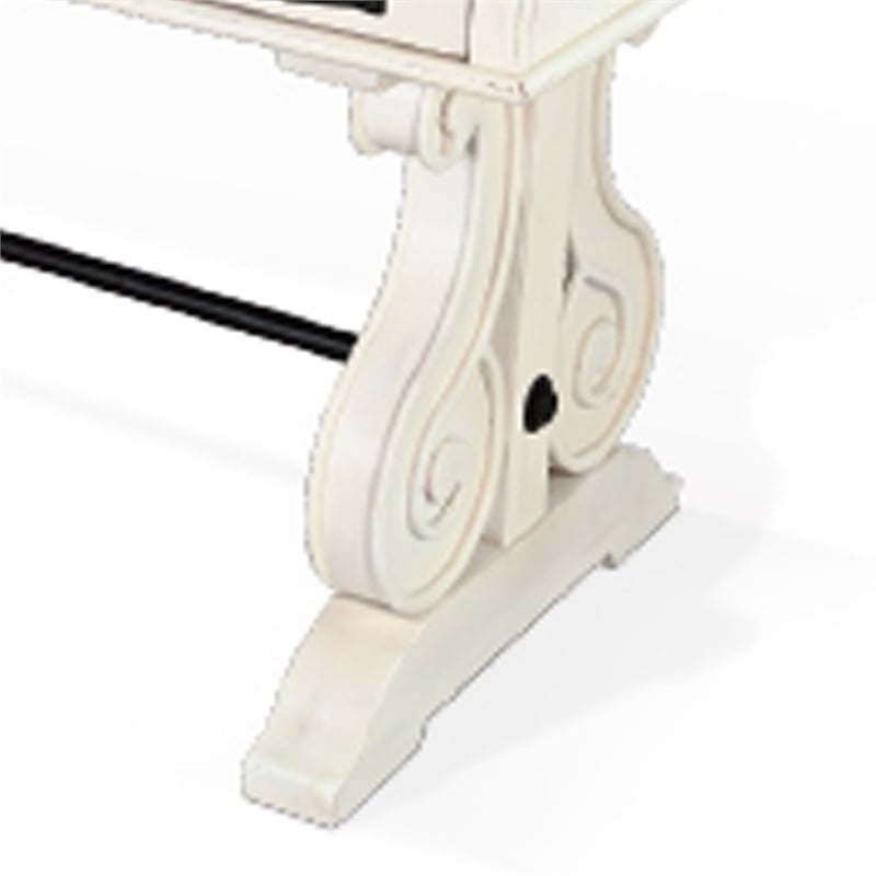 Benjara Fenil Writing Desk with Power Strip and 3 Drawer- White Mindi Mahogany