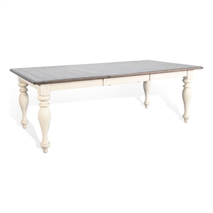 Benjara Dean Dining Table- 60- 84&quot Extendable Top Turned Legs- White Mindi Wood