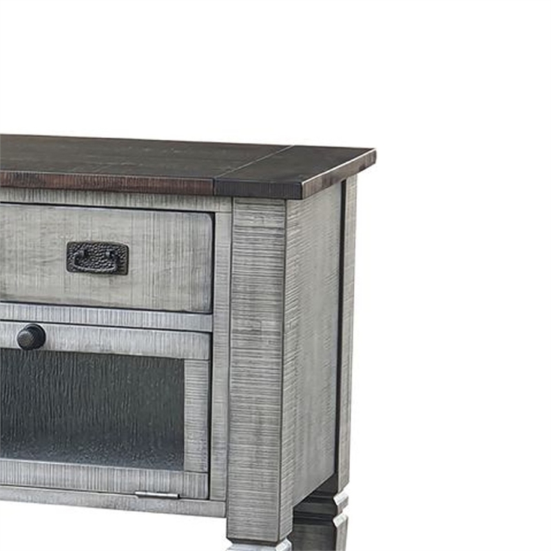 Benjara Camie Sideboard Server- Drop Down Drawers- Waterfall Brown Gray Mahogany