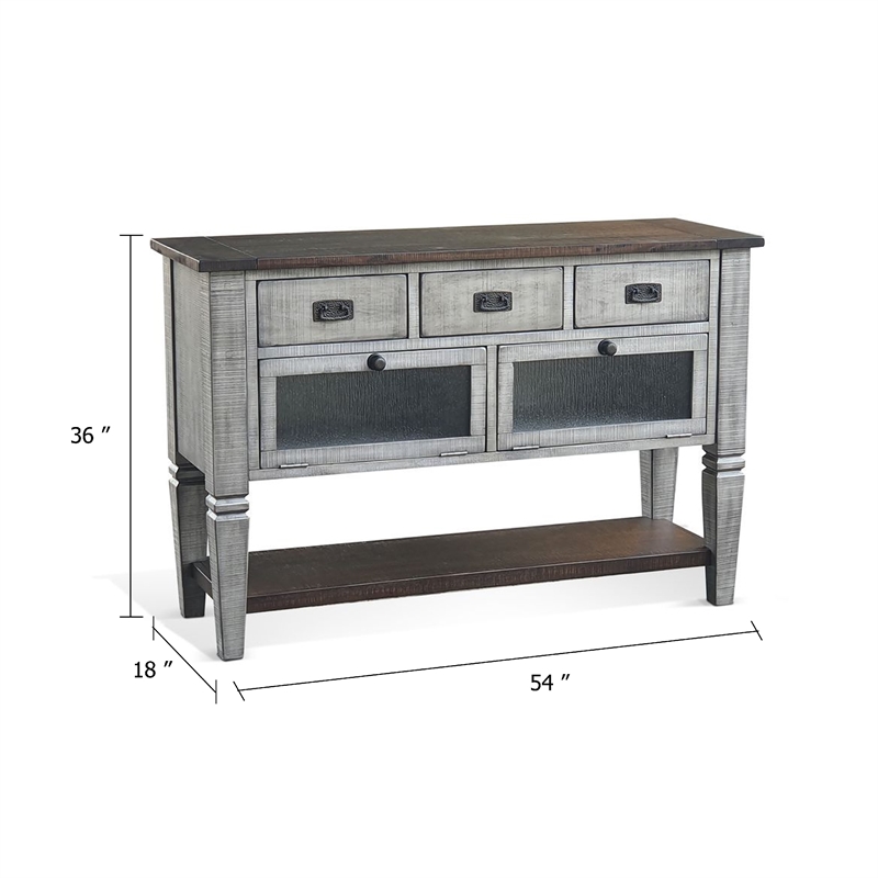 Benjara Camie Sideboard Server- Drop Down Drawers- Waterfall Brown Gray Mahogany