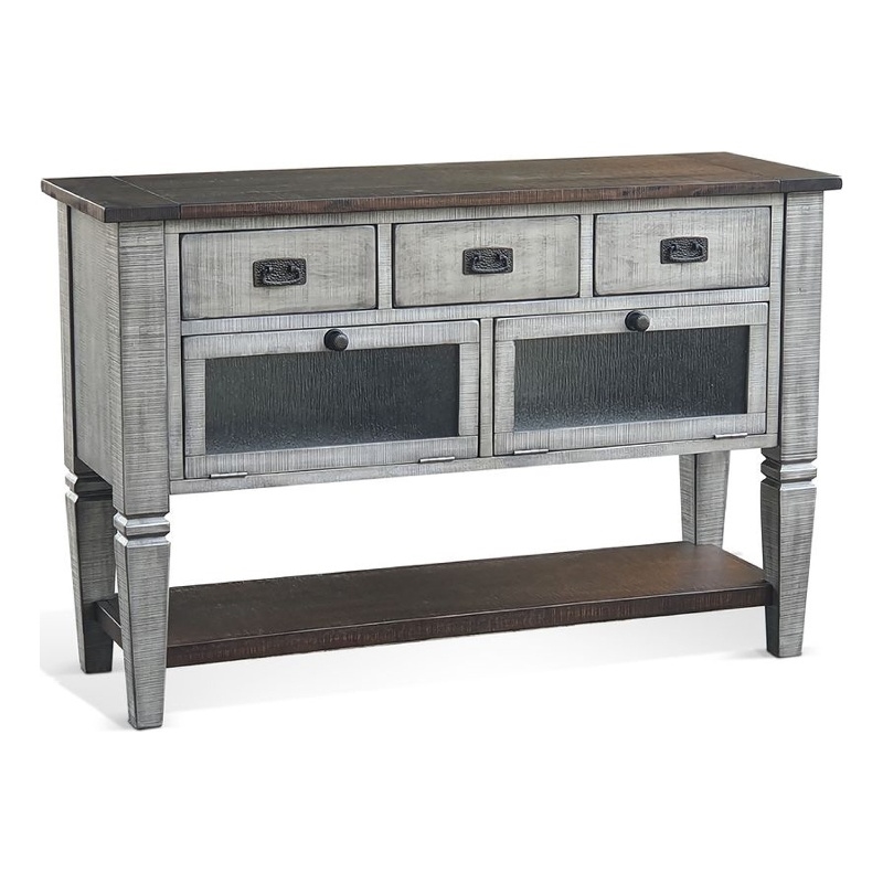 Benjara Camie Sideboard Server- Drop Down Drawers- Waterfall Brown Gray Mahogany