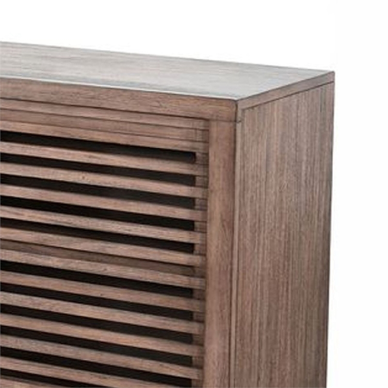 Benjara Jave TV Stand Media Cabinet- Slatted Doors and Shelves- Brown 75 Inch