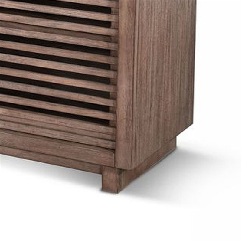 Benjara Jave TV Stand Media Cabinet- Slatted Doors and Shelves- Brown 75 Inch