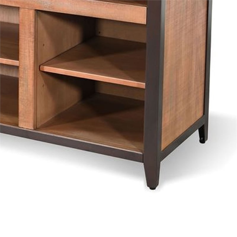 Benjara Indir TV Stand Media Cabinet- Open Shelves- Metal- Brown Wood- 66 Inch