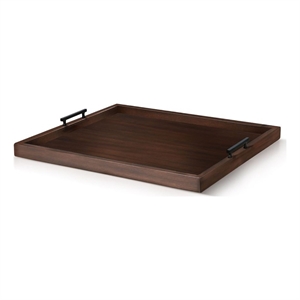 Benjara Yela Decorative Tray- 27x27 Square with Black Handles- Dark Brown