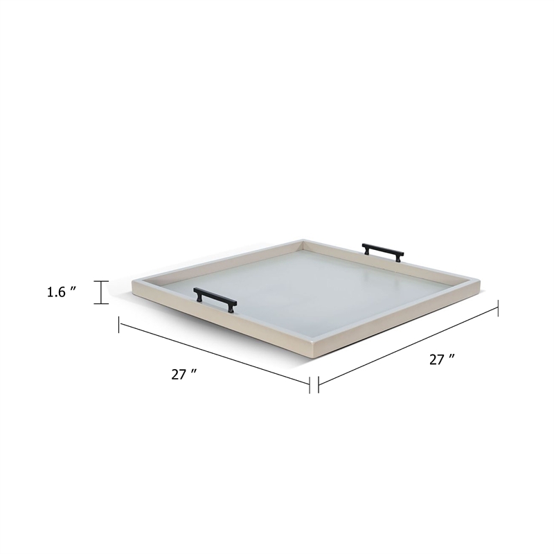 Benjara Yela Decorative Tray- 27x27 Square with Black Handles- Light Gray