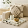 Benjara Yela Decorative Tray- 27x27 Square with Black Handles- Light Gray