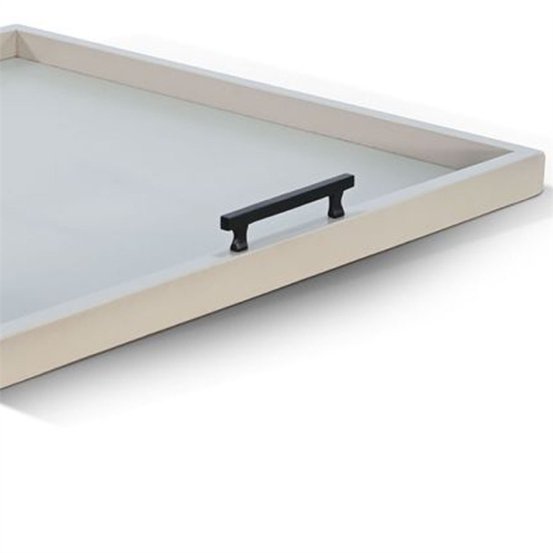 Benjara Yela Decorative Tray- 27x27 Square with Black Handles- Light Gray